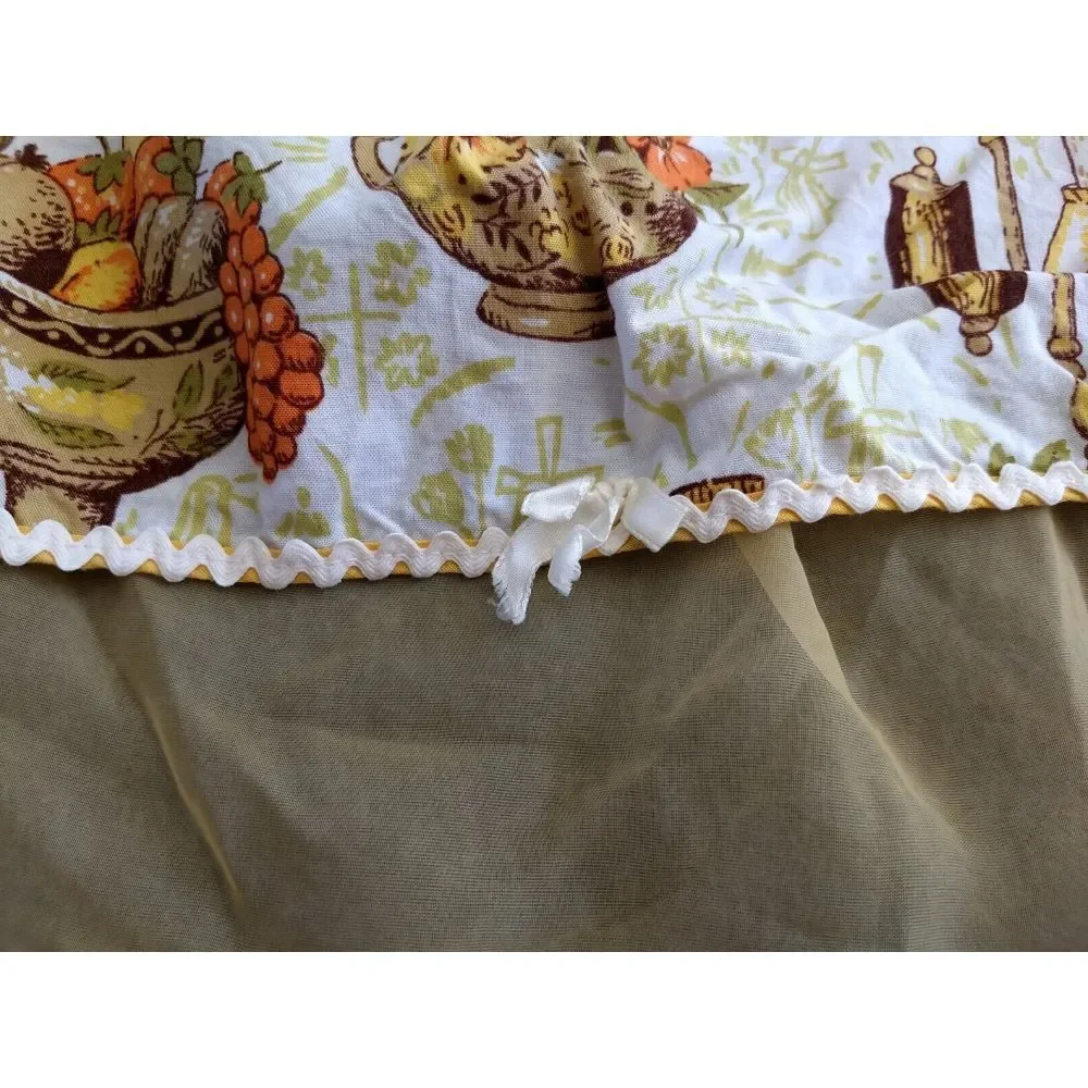 VTG HALF APRON Cotton Sheer Reversible Mod Classic 70s Orange Green Yellow Brown
